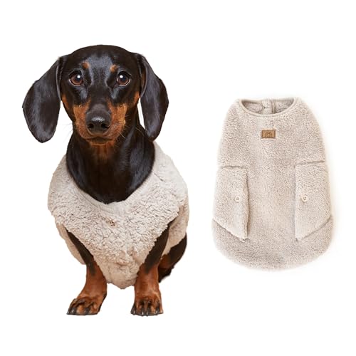FLOT Flauschige Fleece-Weste für Hunde, warm, bequem, Premium-Materialien, maßgeschneiderte Passform, entworfen und hergestellt in Korea, Größe M, Beige von FLOT