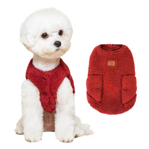 FLOT Flauschige Fleece-Weste für Hunde, warm, bequem, Premium-Materialien, maßgeschneiderte Passform, entworfen und hergestellt in Korea (Burgunderrot), Größe L von FLOT