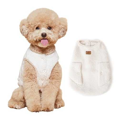 FLOT Flauschige Fleece-Weste für Hunde, warm, bequem, Premium-Materialien, maßgeschneiderte Passform, entworfen und hergestellt in Korea (Elfenbein), Größe L von FLOT