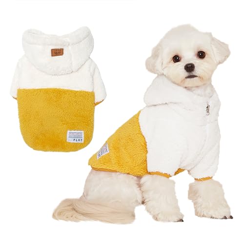 FLOT Flauschiger Fleece-Anorak-Kapuzenpullover für Hunde, mit Reißverschluss, hochwertige Materialien, maßgeschneiderte Passform, entworfen und hergestellt in Korea, Größe M, Gelb von FLOT