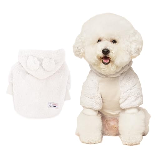 FLOT Flauschiger Fleece-Bären-Kapuzenpullover für Hunde, bequeme Premium-Materialien, maßgeschneiderte Passform, entworfen und hergestellt in Korea, Größe L, Weiß von FLOT