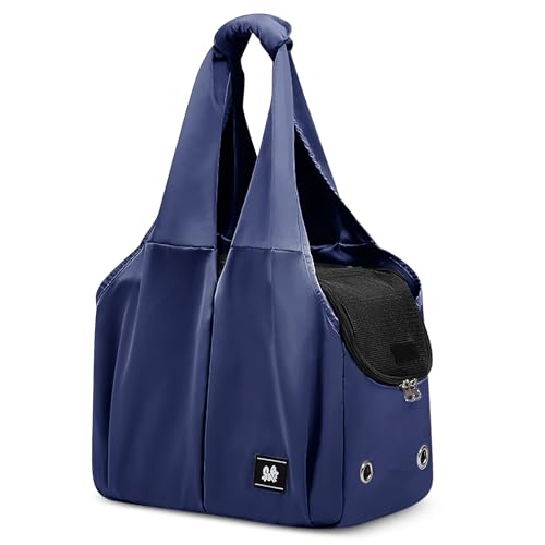 FLOVIPPET Katzentragetasche, Freihändige Tragetasche für Kleine Hunde Weiche, Faltbare Welpen Reisetragetasche, Atmungsaktive Hundetasche mit Taschen, für Outdoor-Reisen (Blau) von FLOVIPPET