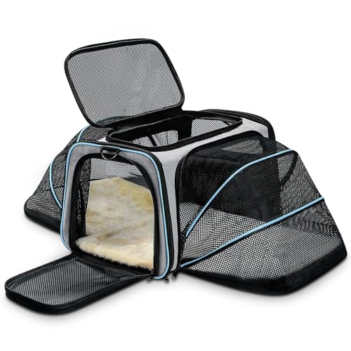 FLOVIPPET Katzentragetasche, von der Fluggesellschaft Zugelassen Erweiterbare Weiche Hundetragetasche mit Abnehmbarem Fleece-Pad, Haustiertragetasche für Hunde Katzen bis zu 6,8 kg (Grau) von FLOVIPPET