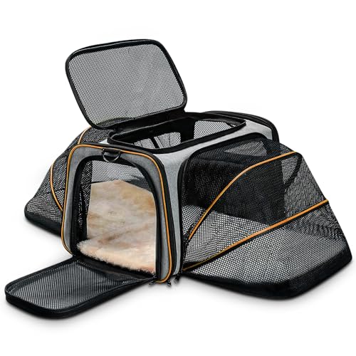 FLOVIPPET Katzentragetasche, von der Fluggesellschaft Zugelassen Erweiterbare Weiche Hundetragetasche mit Abnehmbarem Fleece-Pad, Haustiertragetasche für Hunde Katzen bis zu 6,8 kg (Orange) von FLOVIPPET