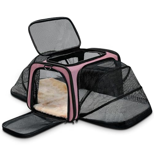 FLOVIPPET Katzentragetasche, von der Fluggesellschaft Zugelassen Erweiterbare Weiche Hundetragetasche mit Abnehmbarem Fleece-Pad, Haustiertragetasche für Hunde Katzen bis zu 6,8 kg (Rosa) von FLOVIPPET