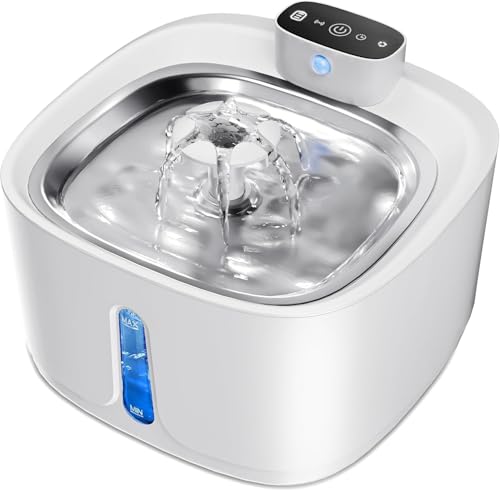 FLURWI Wasserbrunnen für Haustiere, 3,2 l, automatischer Spender mit Sensor, mehrfache Filtration, wiederaufladbar, USB, leise von FLURWI