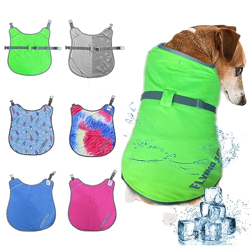 FLYING TAIL Hundekleidung, kühlende Sommerkleidung, 6 Schichten, spezielle Wasserkühlungsmaterialien, wendbar, reflektierende Hunde-Kühlweste, Hundemantel, mit Loch für das Hundegeschirr für kleine, von FLYING TAIL