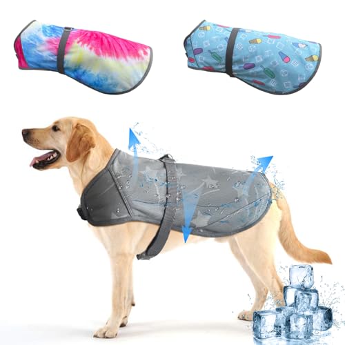 FLYING TAIL Hundekleidung, kühlende Sommerkleidung, 3 Schichten, spezielle Wasserkühlungsmaterialien, wendbar, reflektierende Hunde-Kühlweste, Hundemantel, mit Loch für das Hundegeschirr für kleine, von FLYING TAIL