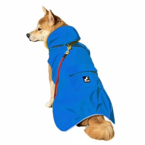 FLYING TAIL Nicht steif, superweicher Hunde-Regenmantel, reflektierend, verstellbar, leicht zu tragen, Loch für die Leine für 2 x kleine Rassen - 5XL, Blau, Größe M von FLYING TAIL