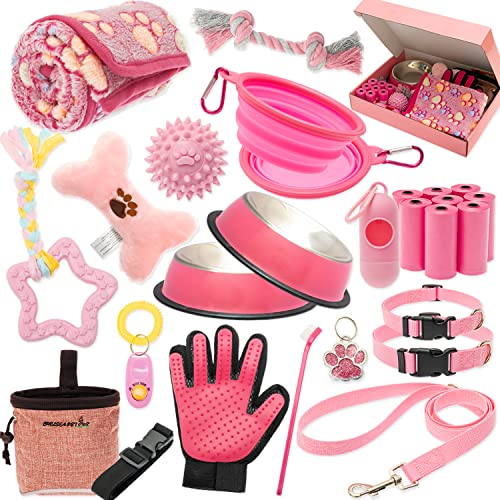 Welpen-Starter-Set für kleine Hunde – 26 Stück inkl. Hundespielzeug, Halsband, Leine, Welpen-Trainings-Cilcker, Leckerli-Tasche, Kotkotbeutel mit Spender, Decke, Zahnbürste, ID-Tag usw Welpen-Starter-Set für kleine Hunde – 26 Stück inkl. Hundespielzeug, Halsband, Leine, Welpen-Trainings-Cilcker, Leckerli-Tasche, Kotkotbeutel mit Spender, Decke, Zahnbürste, ID-Tag usw von FLYSTAR
