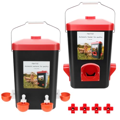 Automatisches Hühnerfutter- und Trinker-Set, Geflügel-Wasserfutterspender, Fütterungsgeräte für Hinterhoffarm von FMATOZ