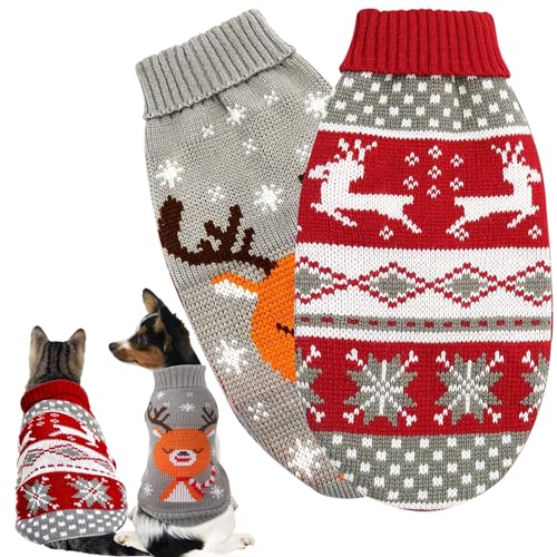 FMKLDENA Hundepullover Weihnachten, 2 Stück Hundekostüm Weihnachten, Cartoon Rentier Haustier Pullover, für kleine mittelgroße Hunde, Acryl, S, M, L, XL FMKLDENA Hundepullover Weihnachten, 2 Stück Hundekostüm Weihnachten, Cartoon Rentier Haustier Pullover, für kleine mittelgroße Hunde, Acryl, S, M, L, XL von FMKLDENA