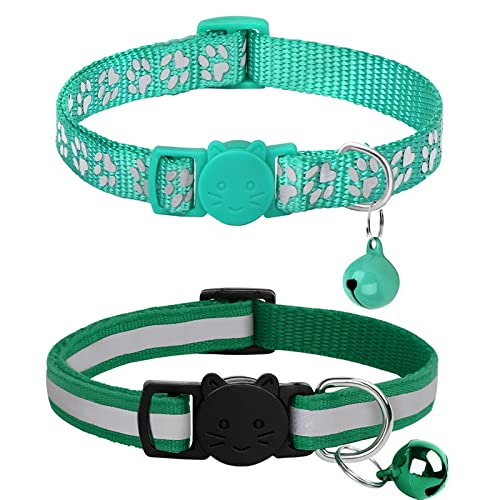 2pcs Reflektierendes Katzenhalsband, Breakaway Kätzchen Halskette Halsband Mit Glocke Bunte Verstellbare Schnalle Katzenhalsbänder Haustier Zubehör (Color : Turquoise, Size : 20-32cm) von FNSK
