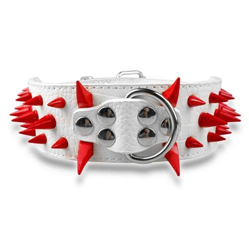 5,1 cm Breites, Scharfes, Mit Nieten Besetztes Leder-Hundehalsband, Bulldogge-Hundehalsband for Große Hunde, Verstellbar for Mittelgroße Hunde (Color : White Red Spike, Size : L) von FNSK