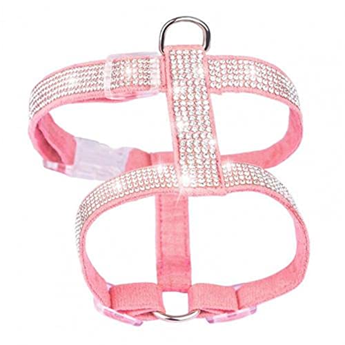 Brustgurt Mit Strass-Dekor, Atmungsaktives Kunstleder-Geschirr, Hundehalsband, Verstellbare Haustierprodukte, Haustier-Halskette, Hundegeschirr (Color : Pink M) von FNSK