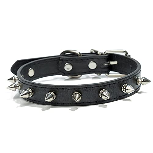 Buntes Katzen-Hunde-Haustierhalsband, PU-Leder-Halsbänder mit Nieten for kleine mittelgroße Hunde Katzen Anti-Biss-Welpen-Haustierprodukte Halsband (Color : Black, Size : S) von FNSK