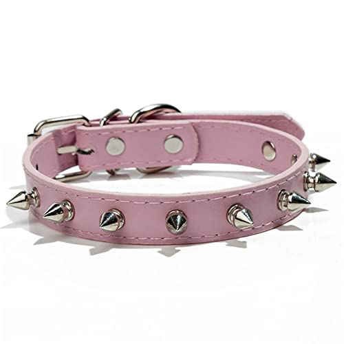 Buntes Katzen-Hunde-Haustierhalsband, PU-Leder-Halsbänder mit Nieten for kleine mittelgroße Hunde Katzen Anti-Biss-Welpen-Haustierprodukte Halsband (Color : Pink, Size : L) von FNSK