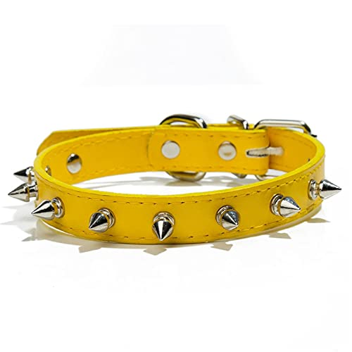 Buntes Katzen-Hunde-Haustierhalsband, PU-Leder-Halsbänder mit Nieten for kleine mittelgroße Hunde Katzen Anti-Biss-Welpen-Haustierprodukte Halsband (Color : Yellow, Size : L) von FNSK