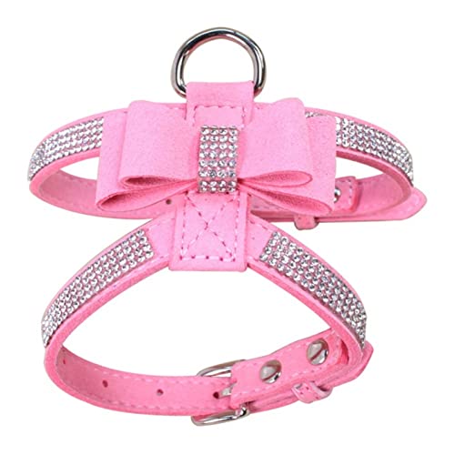 Haustier Brustgurt Glänzender Strass Herz Design Weste Harnesses Hundehalsband Kleiner Hund Welpe Katze Leder Leine Haustier Zubehör (Color : Pink, Size : S) von FNSK