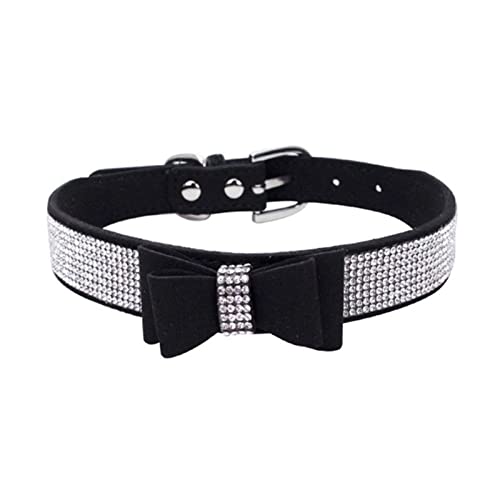 Haustier-Strass-Bogen-Knoten-Kragen-Hundekatze-Bling-weiches Nettes Krawatten-Kragen-PU-Leder-Haustier-Halsband-Haustier-Hundebedarf (Color : Black, Size : XXS) von FNSK