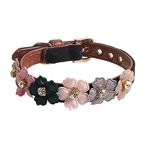 Hund Blume Halsband Nette Glänzende Diamanten Leder Hunde Halsketten Haustier Einstellbare Halsbänder Für Kleine Mittlere Hunde Chihuahua (Color : Black, Size : Length 42CM) von FNSK