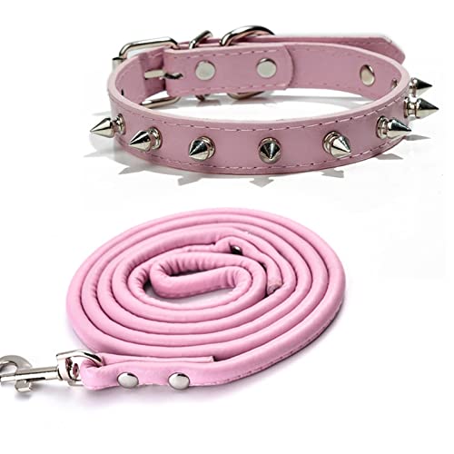 Hundehalsbänder Aus Leder Mit Spikes Und Nieten, PU-Lederhalsbänder for Kleine, Mittelgroße Hunde, Haustierhalsband, Nieten, Anti-Biss-Halsband for Haustierprodukte (Color : Pink Set, Size : L) von FNSK