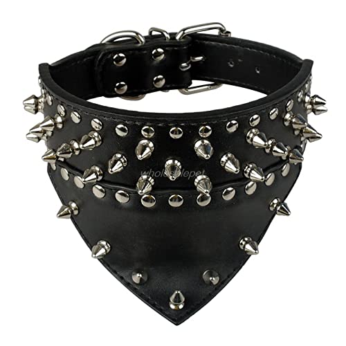 Hundehalsband Aus Leder, Halstuch, Halsband, Spikes, Hundehalsband Aus Leder, for Mittelgroße Haustiere, Pitbull-Mastiff (Color : Black, Size : L) von FNSK