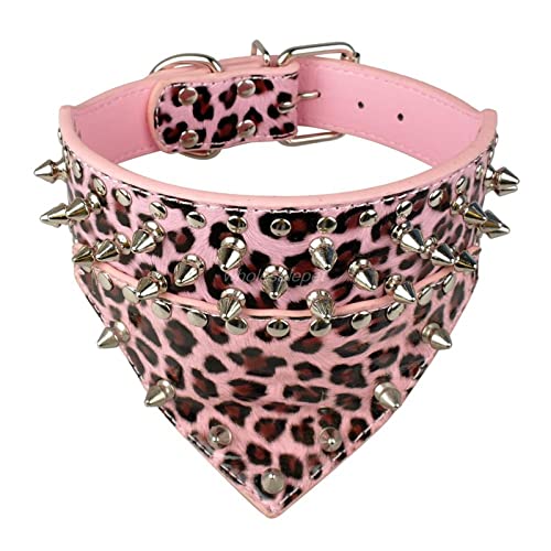 Hundehalsband Aus Leder, Halstuch, Halsband, Spikes, Hundehalsband Aus Leder, for Mittelgroße Haustiere, Pitbull-Mastiff (Color : Pink Leopard, Size : M) von FNSK