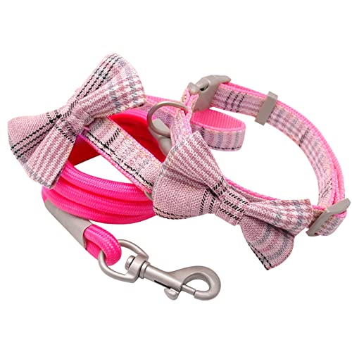 Kleine Hundehalsband Bogen Und Leine Set Bowknot Nylon Mädchen Hundehalsbänder Und Leinen Seil Für Welpen Medium Jungen Hunde Pitbull Chihuahua (Color : Pink, Size : S) von FNSK