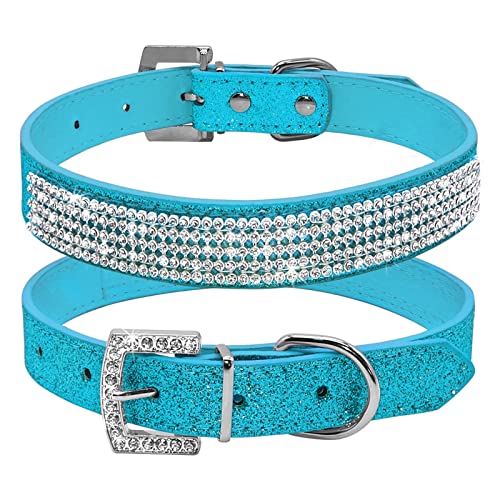 Kristall Hundehalsband, Strass Hund Katze Halsbänder Bling Haustier Halsband Einstellbar Für Kleine Mittlere Hunde Chihuahua Welpen (Color : Blue, Size : M) von FNSK