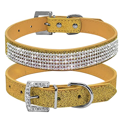 Kristall Hundehalsband, Strass Hund Katze Halsbänder Bling Haustier Halsband Einstellbar Für Kleine Mittlere Hunde Chihuahua Welpen (Color : Gold, Size : XS) von FNSK
