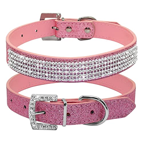 Kristall Hundehalsband, Strass Hund Katze Halsbänder Bling Haustier Halsband Einstellbar Für Kleine Mittlere Hunde Chihuahua Welpen (Color : Pink, Size : L) von FNSK