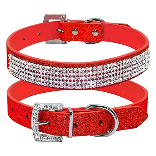 Kristall Hundehalsband, Strass Hund Katze Halsbänder Bling Haustier Halsband Einstellbar Für Kleine Mittlere Hunde Chihuahua Welpen (Color : Red, Size : S) von FNSK