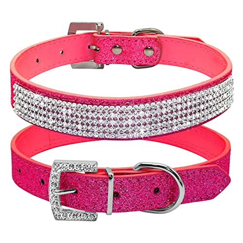 Kristall Hundehalsband, Strass Hund Katze Halsbänder Bling Haustier Halsband Einstellbar Für Kleine Mittlere Hunde Chihuahua Welpen (Color : Rose, Size : S) von FNSK