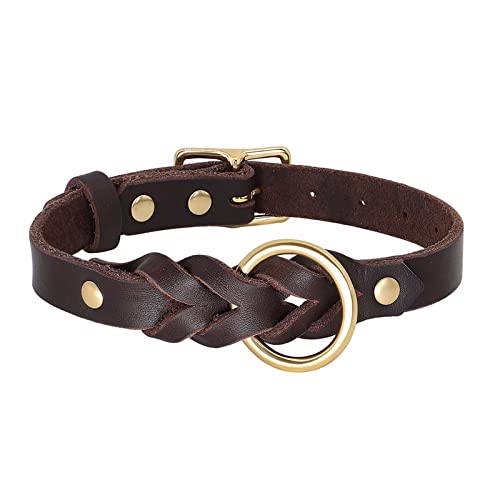 Leder-Hundehalsband-Leine-Set, Verstellbares Geflochtenes Strapazierfähiges Leder-Hundehalsband for Mittelgroße Hunde Deutscher Schäferhund Haustierzubehör (Color : Brown Collar, Size : M) von FNSK