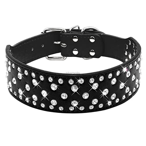Strass-Haustier-Hundehalsbänder, Funkelnde Kristalldiamanten Besetztes PU-Leder-Halsband for Mittelgroße Hunde (Color : Black, Size : M) von FNSK