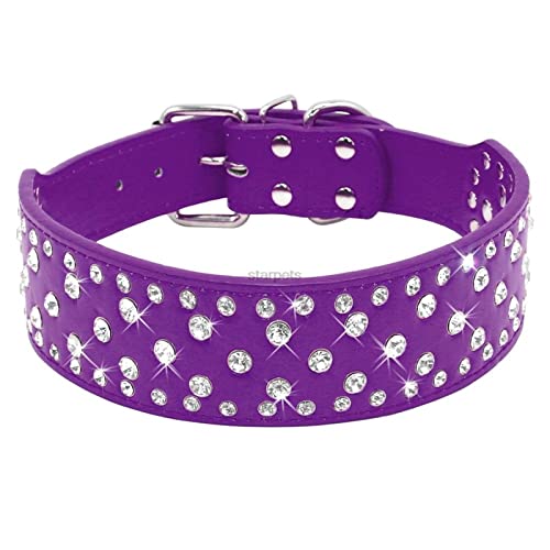 Strass-Haustier-Hundehalsbänder, Funkelnde Kristalldiamanten Besetztes PU-Leder-Halsband for Mittelgroße Hunde (Color : Purple, Size : S) von FNSK