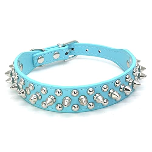 Verstellbares Leder-Haustier-Hundehalsband, Umhängeband Liefert PU-Leder-Punknieten-Spitzen-Hundehalsband-Haustierhalsbänder for Kleine Hunde Und Katzen (Color : Light Blue, Size : XL) von FNSK