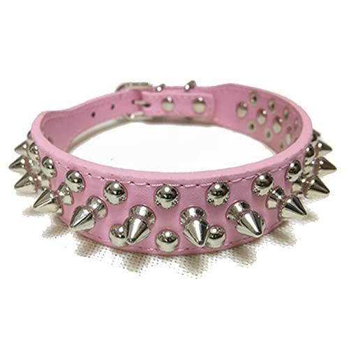 Verstellbares Leder-Haustier-Hundehalsband, Umhängeband Liefert PU-Leder-Punknieten-Spitzen-Hundehalsband-Haustierhalsbänder for Kleine Hunde Und Katzen (Color : Pink, Size : XL) von FNSK