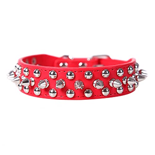 Verstellbares Leder-Haustier-Hundehalsband, Umhängeband Liefert PU-Leder-Punknieten-Spitzen-Hundehalsband-Haustierhalsbänder for Kleine Hunde Und Katzen (Color : Red, Size : L) von FNSK