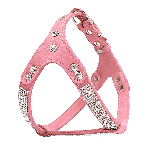 Weiches Wildleder-Hundegeschirr for Welpen, Strass-Haustier-Katzenweste for Kleine Mittelgroße Hunde Chihuahua (Color : Pink, Size : L) von FNSK