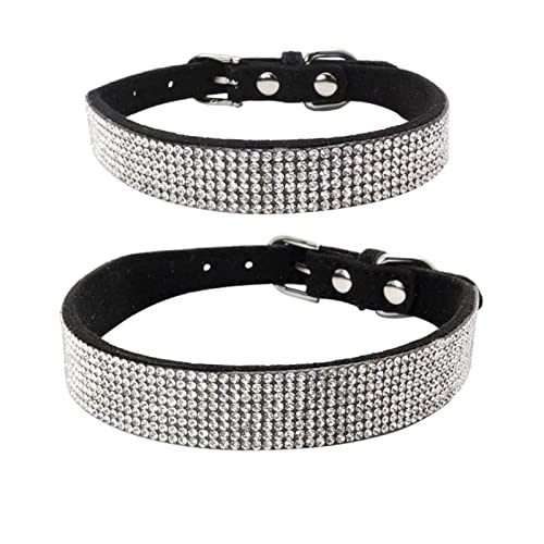 Wildleder Fiber Crystal Hundehalsband, Bequeme Glitzer Strass Hundehalsbänder Zinklegierung Schnalle Halsband for Kleine Hunde Katzen (Color : Gold, Size : XL) von FNSK