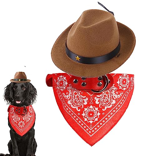 Cowboy-Hundekostüm – Bandana-Schal, Cowboy mit Kinnriemen, Set mit 2 lustigen Cosplay-Accessoires für Hund und Katze, Urlaub, tägliches Tragen, Haustierkleidung Foccar von FOCCAR