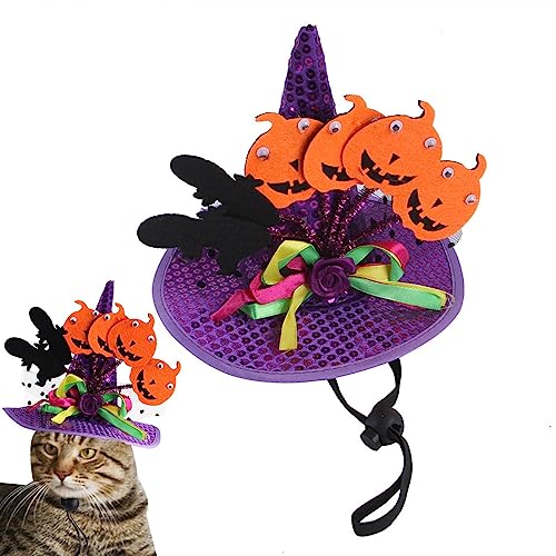 Halloween-Hundehut, Haustierkostüm-Hut für Hunde und Katzen, weiches Haustier-Bandana mit Fledermaus-Kürbis-Muster, Halloween-Party-Kostüm-Zubehör für mittelgroße und kleine Haustiere, Katzen Foccar von FOCCAR