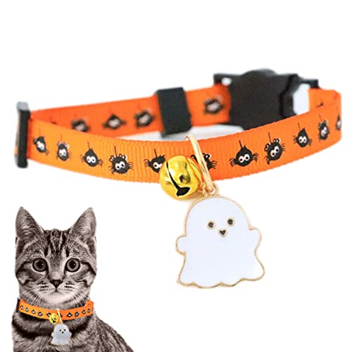 Halloween-Katzenhalsband – Fledermaus Geist Kürbis Halloween Hundehalsband mit Glocke, Halloween Hund Katze Halsband Cosplay Party Supplies Lear-au von FOCCAR