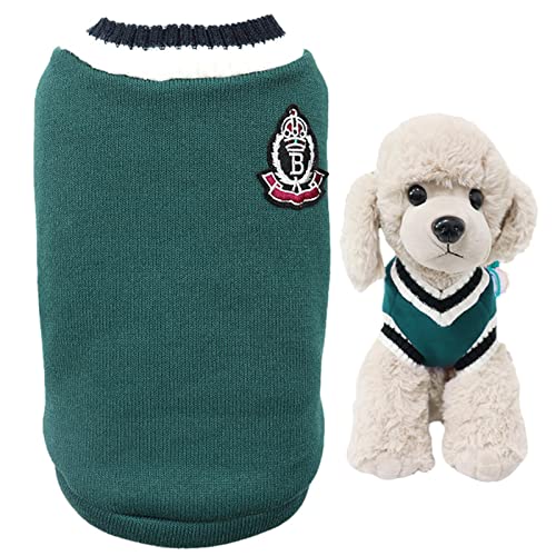 Haustier-Strickpullover | Bequemes warmes Welpen-Sweatshirt für College-Stil, leicht, warm, dicker V-Ausschnitt, College-Stil, Pullover, Sweatshirt, Winterkleidung für kleine Hunde, mittelgroße Hunde, von FOCCAR