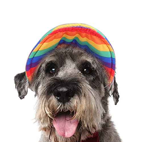 Hund Cowboy Hut - Hund Sonnenhut mit Krempe - Regenbogen Mode Katze Sport Hüte mit Ohrenlöchern für Welpen Kleine Hunde Katzen, S M L Lear-au von FOCCAR