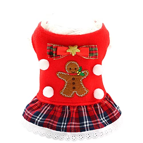 Hunde-Weihnachtsoutfit - Kleines Hundekostüm für Weihnachten | Niedliches Hunde-Weihnachtskleid, Haustierkleidung, Welpen-Haustierbekleidung für kleine Hunde und Katzen, Lebkuchenmann-Haustierrock von FOCCAR