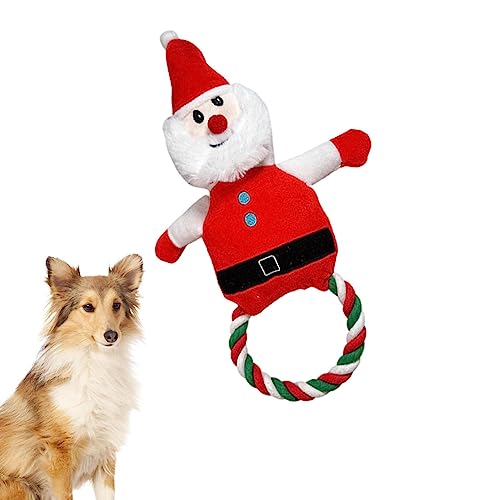 Hundespielzeug Weihnachten | Lustiges Haustier-interaktives Quietschspielzeug, Weihnachtsmann, Schneemann, Elch, Kauspielzeug für Welpen, Kauspielzeug mit robustem Seil für große, mittelgroße und von FOCCAR
