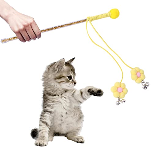 Katzenstab-Spielzeug – interaktives Kätzchen-Spielzeug, Katzenstab mit Plüschblume und Glocken für Katzen, Kätzchen, die Chase Lear-au spielen von FOCCAR